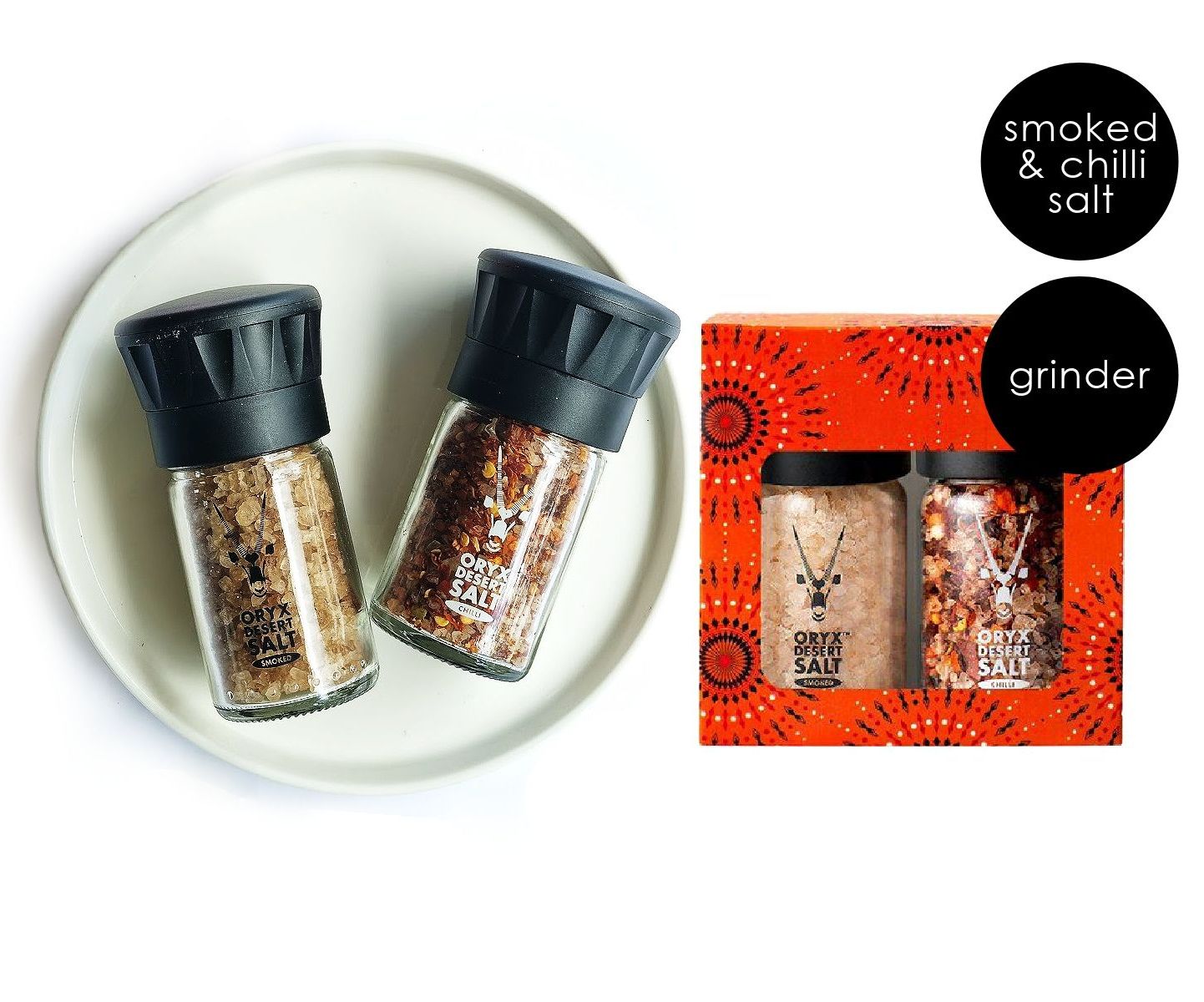 Oryx smoked & chilli salt combo with grinders